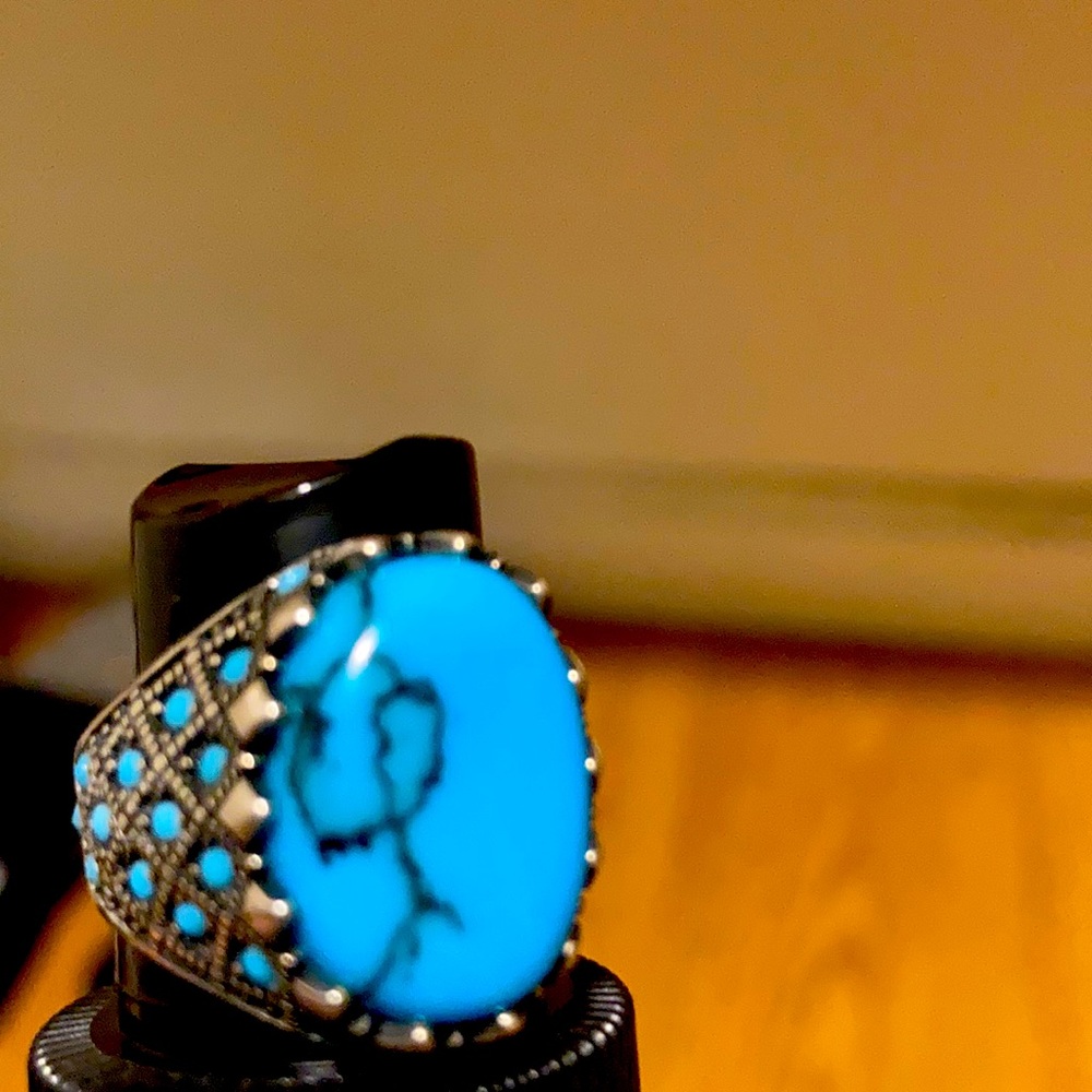 Turkish style synthetic turquoise ring
